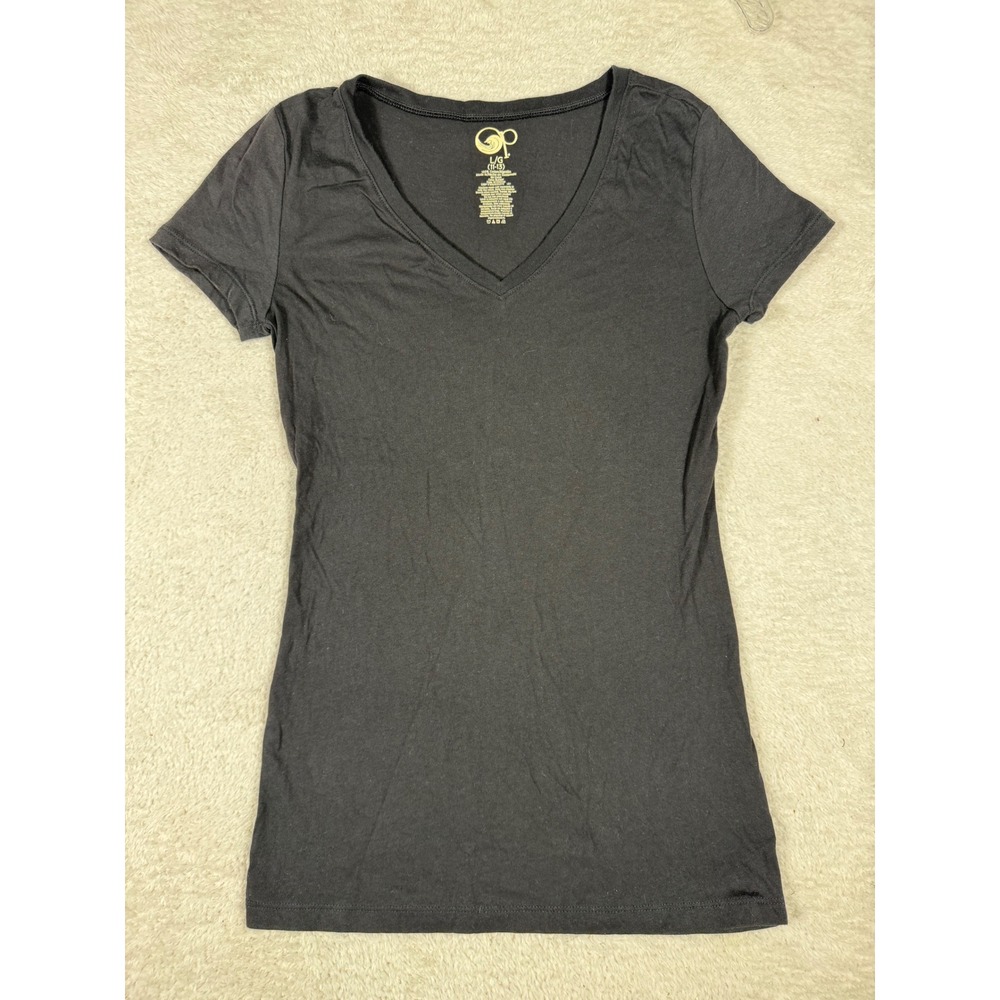 OP V-Neck T-Shirt Womens Large L 11-13 Black Excellent Cotton Basic Tee E390